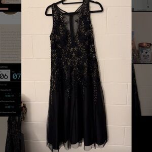 Aidan Mattox black&gold tulle beaded cocktail gown